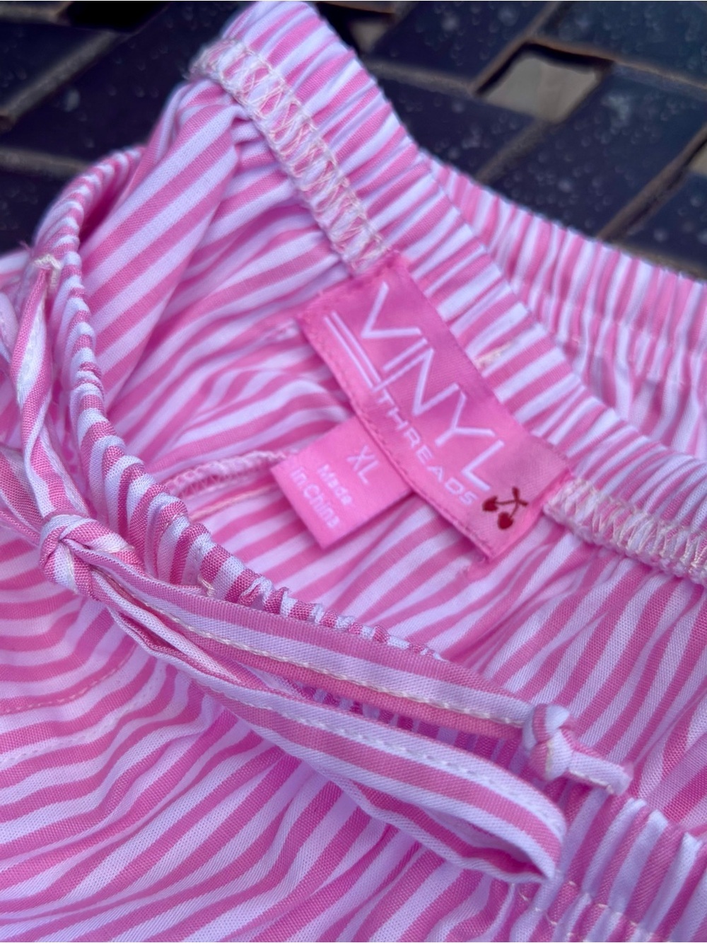 VINYL Threads Cotton Pink Striped Drawstring Elastic Pajama Pants NWT